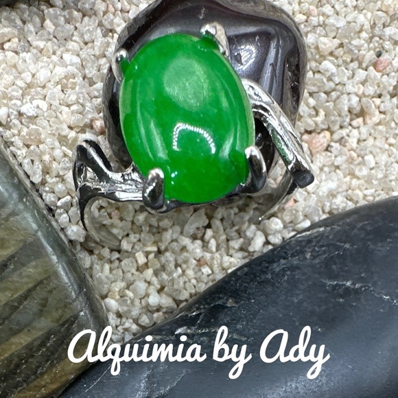 Untreated emerald Victorian silver gem ring/ colorful/western/California - Picture 1 of 7